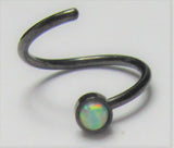 Black Titanium White Opal Seamless Nose Hoop Ring 20 gauge 20g 8 mm