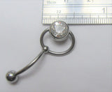 Surgical Steel Clear Gem Crystal Ball Internally Threaded Hoop Dangle VCH Vertical Clitoral Hoop Post Curved Bar 14G