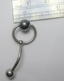Surgical Steel Hematite Ball Internally Threaded Hoop Dangle VCH Vertical Clitoral Hoop Post Curved Bar 14G