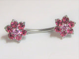 Surgical Steel Pink Crystal CZ Flower Nipple Curved Barbell Ring Jewelry 14g
