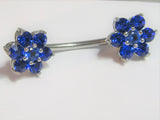 Surgical Steel Blue Crystal CZ Flower Nipple Curved Barbell Ring Jewelry 14g
