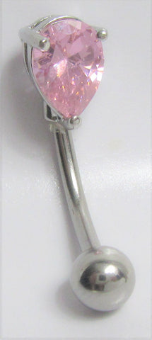 Surgical Steel Pink Pear Cut Crystal Curved Barbell VCH Clit Bar Hood Ring 14g - I Love My Piercings!