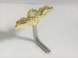 18k Yellow Gold Plated Clear Crystal Wings Nose L Shape Pin Post Stud 20 gauge
