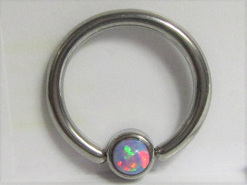 Surgical Steel Light Purple Mauve Opal Solitaire Hoop Ring 14 gauge 14g