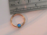 Rose Gold Plated Blue Opal Solitaire Hoop Ring 14 gauge 14g