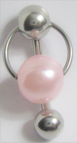 Surgical Steel Pink Pearl Pressure Ball VCH Bar Clit Hood Clitoral 14 gauge 14G