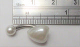 White Faux Pearl Heart Curved Barbell VCH Clit Clitoral Hood Ring 14 gauge 14g