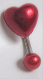 Red Faux Pearl Heart Curved Barbell VCH Clit Clitoral Hood Ring 14 gauge 14g