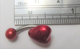 Red Faux Pearl Heart Curved Barbell VCH Clit Clitoral Hood Ring 14 gauge 14g