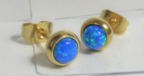 18k Gold Plated Blue Opal Earring Studs Posts Ear Cartilage 20 gauge 20g
