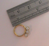 18K Gold Plated 8 mm Triple Crystal Hinged Seamless Cartilage Daith Hoop 16 gauge