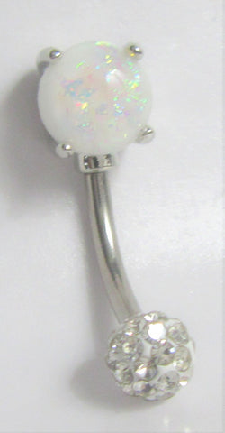 Surgical Steel White Opalite Clear Crystal Ball VCH Clit Hood Bar 14 gauge 14g