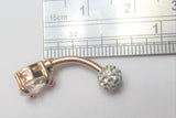 14k Rose Gold Plated Solitaire Drop Clear Crystal Gem VCH Clit Hood Barbell 14 gauge