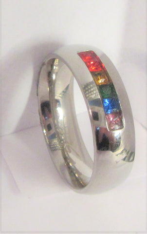 Size 7 Stainless Surgical Steel Mosaic Ring  / 6mm Width