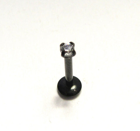 Black Titanium Clear 2 mm Claw Set Crystal CZ Flat Back Stud 16 gauge 16g 8 mm - I Love My Piercings!