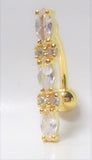 14k Gold Plated Barbell Clear Crystal Ornate VCH Jewelry Clit Hood Ring 14 gauge