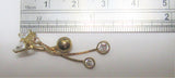 14k Real Gold Stamped Barbell Clear Crystal Bow Dangle VCH Jewelry Clit Hood Ring 14 gauge