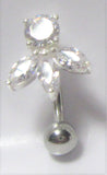 Sterling Silver VCH Hood Clit Bar Clear Blooming Crystal CZ 14 gauge 14g