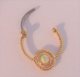 18k Gold over Surgical Steel White Opal Hoop Septum, Daith, Helix 16 gauge