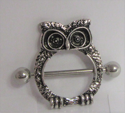 Surgical Steel Owl Nipple Ring 14 gauge 14g