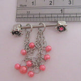 Surgical Steel Pink Pearl Dangle Nipple Hoop Shield Barbell Ring 14 gauge 14g