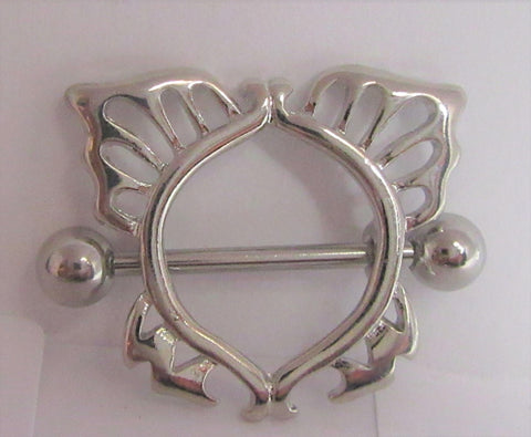 Surgical Steel Ornate Butterfly Nipple Hoop Shield Barbell Ring 14 gauge 14g
