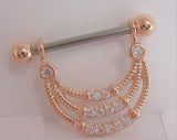 14k Rose Gold Plated Triple Loop Crystal Drop Nipple Hoop Shield Barbell 14g - I Love My Piercings!