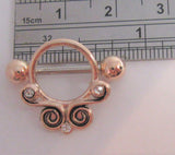 18k Rose Gold Plated Ornate Crystal Swirls Nipple Hoop Shield Barbell 14 gauge - I Love My Piercings!