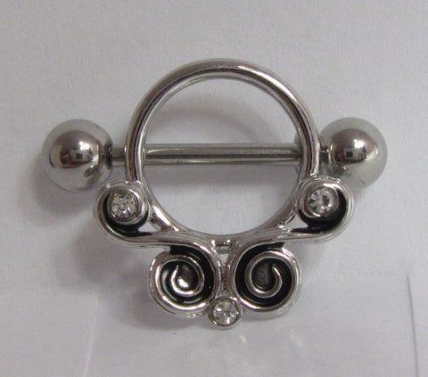 Surgical Steel Ornate Crystal Swirls Nipple Hoop Shield Barbell 14 gauge 14g