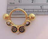 18k Gold Plated Ornate Crystal Swirls Nipple Hoop Shield Barbell 14 gauge 14g