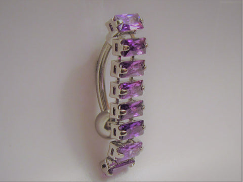 Surgical Steel Barbell Purple Crystal Dangle VCH Jewelry Clit Hood Ring 14 gauge