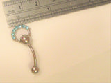 Blue Aqua Crystal Hoop Dangle Barbell VCH Clit Clitoral Hood Ring 14 gauge