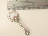 Clear 8 Stone Crystal Hoop Dangle Barbell VCH Clit Clitoral Hood Ring 14 gauge
