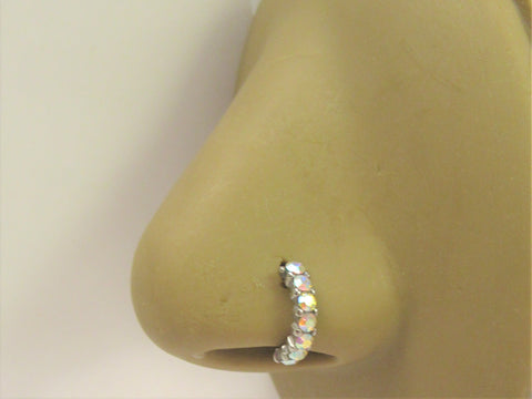 Surgical Steel  Iridescent CZ Crystals Nose Nostril Hoop Ring 20 gauge 20g - I Love My Piercings!