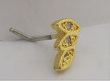 18k Gold Filled Triple Leaf Crystal Nose Stud L Shape Pin Post 20 gauge 20g