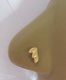 18k Gold Filled Triple Leaf Crystal Nose Stud L Shape Pin Post 20 gauge 20g