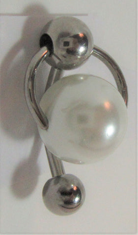 White Pearl Pressure Ball Dangle Barbell VCH Clit Clitoral Hood Ring 14 gauge