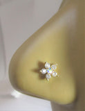 18k Gold Plated Crystal Iridescent Flower Bent L Shape Stud Pin Post 20 gauge - I Love My Piercings!