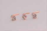 3 18k Rose Gold Plated 2mm Clear Gem Nose Bent L Shape Pins Studs 22 gauge - I Love My Piercings!