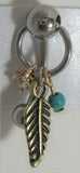 Turquoise Feather Dangle Clear Gem Barbell VCH Clit Clitoral Hood Ring 14 gauge - I Love My Piercings!