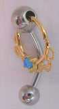 Filigree Gold Plated Blue Opal Hoop Barbell VCH Clit Clitoral Hood Ring Bar 14g - I Love My Piercings!