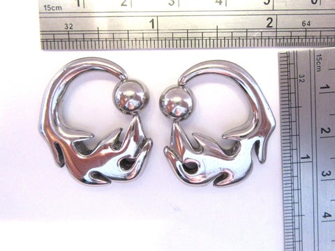 Pair Stainless Surgical Steel Dangle Hoop Flame Earrings 8 gauge 8g - I Love My Piercings!