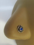 Sterling Silver Nose Stud Pin Ring Bent L Shape Royal Blue Swarovski 20 gauge - I Love My Piercings!