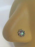 Sterling Silver Nose Stud Pin Ring Bent L Shape Flower Green Opal 20 gauge - I Love My Piercings!