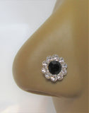 Sterling Silver Loaded Black Clear Gem Nose Bent L Shape Stud Pin Post 20 gauge