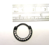 Black Titanium Clear CZ Crystals Ring Round Hoop Snap in 16 gauge 16g - I Love My Piercings!