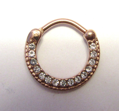 Rose Gold Titanium Clear CZ Crystals Ring Round Hoop Snap in 16 gauge 16g - I Love My Piercings!