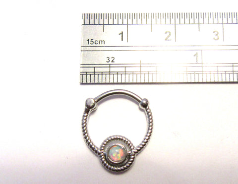 Surgical Steel Ornate Opal 8 mm Curved Post Barbell Hoop Ring 16 gauge 16g - I Love My Piercings!
