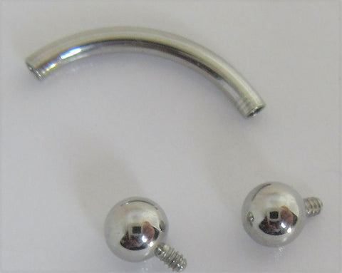 Surgical Steel Internally Threaded 16 gauge 10 mm Curved Barbell 3 mm Balls