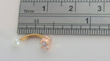 Gold Plated Small White Pearl Clear Gem VCH Hood Clit Ring Bar 16 gauge 16g